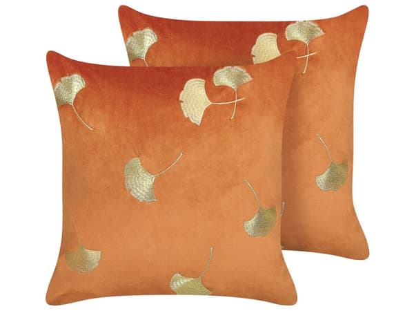 Koristetyyny oranssi sametti kangas 45 x 45 cm kultaus 2 kpl setti glamour tyyli
