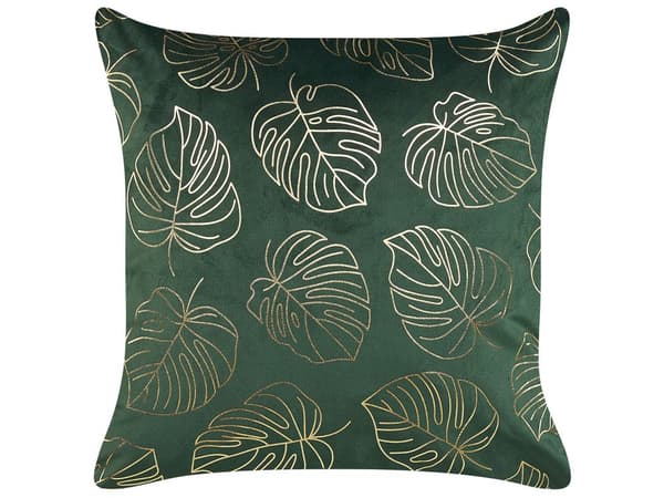 Koristetyyny tummanvihreä 45 x 45 x 10 cm sametti kultainen lehtikuvio 2 kpl glamour