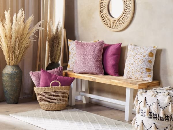 Pyntepude Lyserød Velour Bomuld 45 x 45 cm Dekorativ Lille Firkantet Sofapude til Stuen Blomster Mønster Pude til Soveværelse Tilbehør