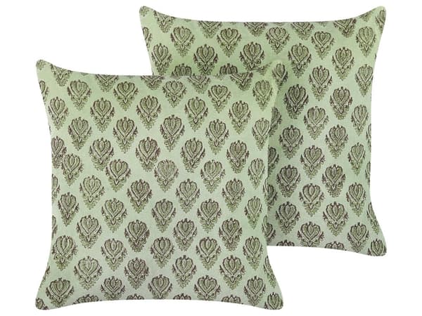 Pyntepuder Grøn Velour Bomuld Sæt 45 x 45 cm Dekorativ Små Firkantede Sofapuder til Stuen Blomster Mønster Puder til Soveværelse Tilbehør