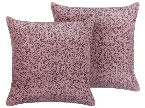 Pyntepuder Lyserød Velour Bomuld Sæt 45 x 45 cm Dekorative Små Firkantede Sofapuder til Stuen Blomster Mønster Puder til Soveværelse Tilbehør