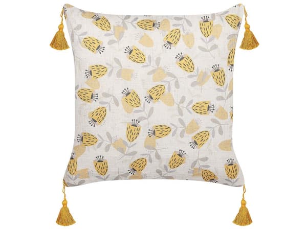 Sæt med 2 Pyntepuder Gul og Beige Blomstermønster 45 x 45 cm Blomstermotiv Retro Dekor Tilbehør