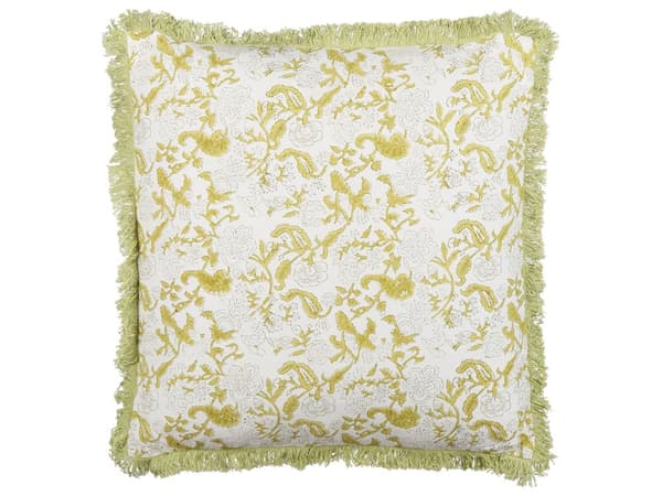 Sæt med 2 bomuldspuder Grøn og hvid 45 x 45 cm Håndbloktryk Aftageligt betræk Lynlås Country Traditionel stil