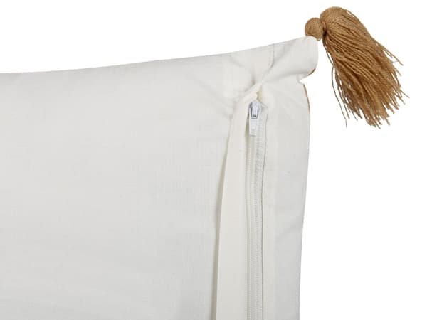 Sæt med 2 spredepuder lysebrune og hvide 45 x 45 cm Håndbloktryk Aftageligt betræk Lynlås aztekisk mønster