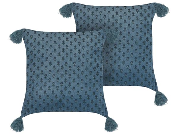 Pyntepude Mørkeblå Velour Bomuld Sæt 45 x 45 cm Dekorative Små Firkantede Sofapuder til Stuen Blomster Mønster Puder til Soveværelse Tilbehør