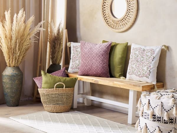 Pyntepuder Lyserød Velour Bomuld 45 x 45 cm Dekorative Små Firkantede Sofapuder til Stuen Mønstrede Puder til Soveværelse Tilbehør
