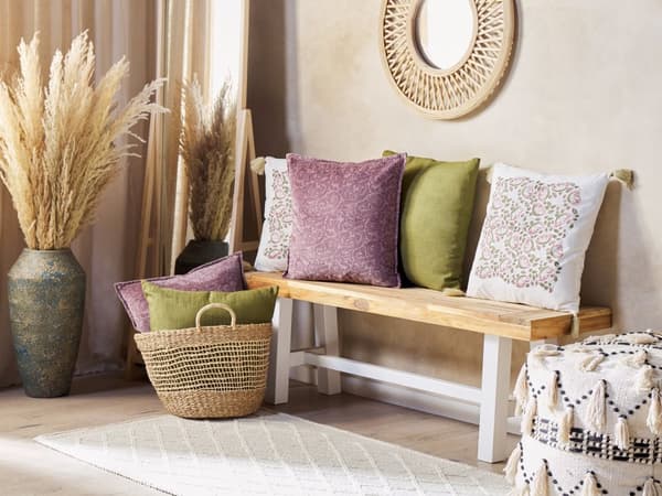 Pyntepuder Lyserød Velour Bomuld Sæt 45 x 45 cm Dekorative Små Firkantede Sofapuder til Stuen Mønstrede Puder til Soveværelse Tilbehør