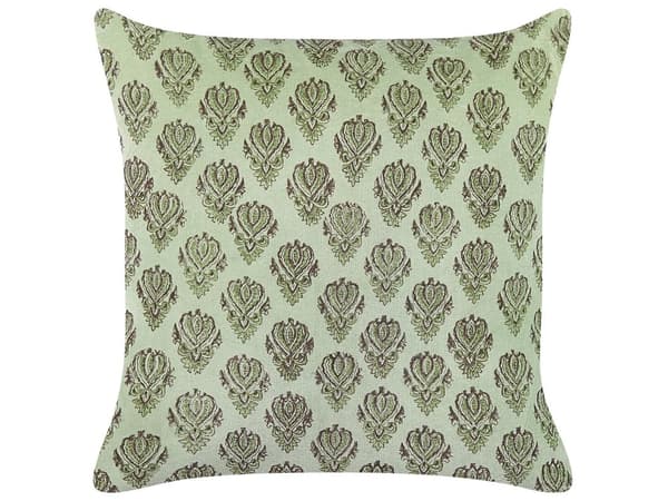 Koristetyyny vihreä sametti ja puuvilla 45 x 45 cm kuvioinnilla boho-tyyli