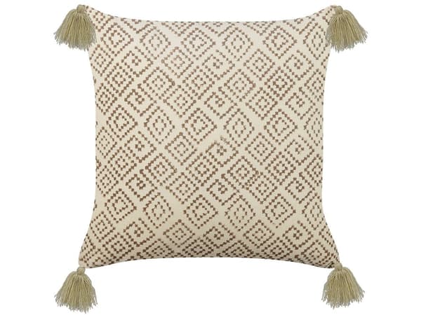 Koristetyyny beige sametti ja puuvilla 45 x 45 cm geometrinen kuviointi