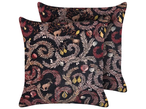 Sæt med 2 Pyntepuder Sort Pink Bomuld 45 x 45 cm Fløjl Botanisk Motiv Moderne Glamour Decor