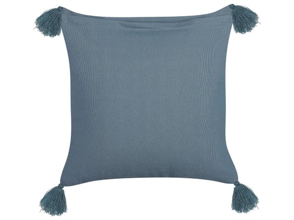 Koristetyyny tummansininen sametti ja puuvilla 45 x 45 cm tupsuilla boho-tyyli