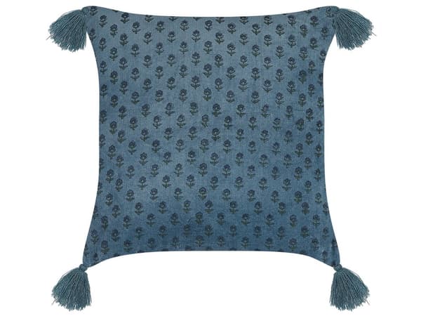 Koristetyyny tummansininen sametti ja puuvilla 45 x 45 cm tupsuilla boho-tyyli