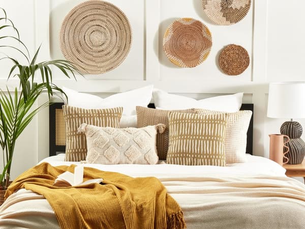 Pyntepude Beige Hvid Bomuld 45 x 45 cm Lille Flot Firkantet Blød Sofapude til Stuen Stribet Pude til Sengen Boho Retro Tilbehør Soveværelse