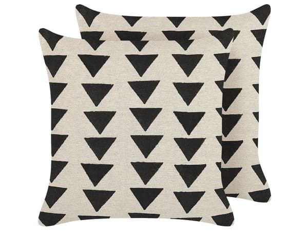 Sæt med 2 puder beige og sort bomuld 45 x 45 cm trekantet geometrisk mønster Håndlavet aftageligt betræk med fyld