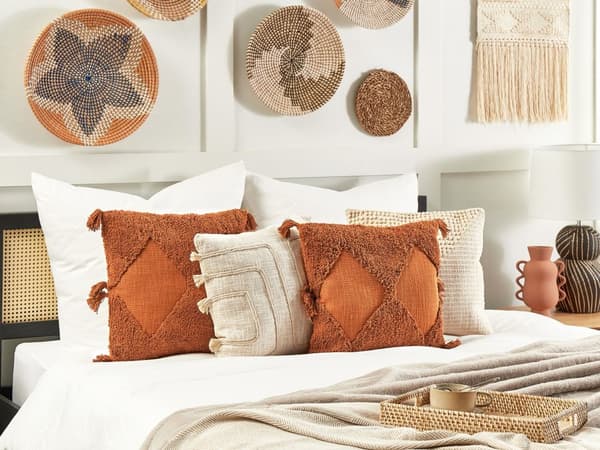 Pyntepude Orange Bomuld 45 x 45 cm Lille Flot Firkantet Blød Sofapude til Stuen Boucle Pude Kvaster til Sengen Boho Retro Tilbehør Soveværelse