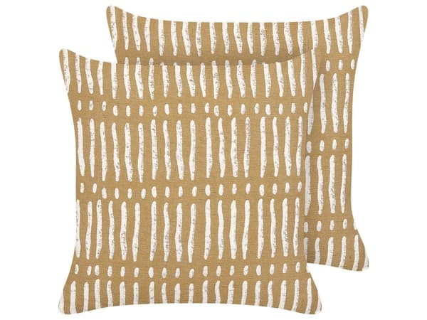 Sæt med 2 spredepuder Beige og hvid bomuld 45 x 45 cm Stribet geometrisk mønster Håndlavet aftageligt betræk med fyld