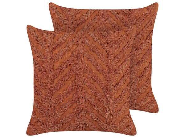Sæt med 2 puder orange bomuld 45 x 45 cm geometrisk mønster aftageligt betræk med fyld Boho Style