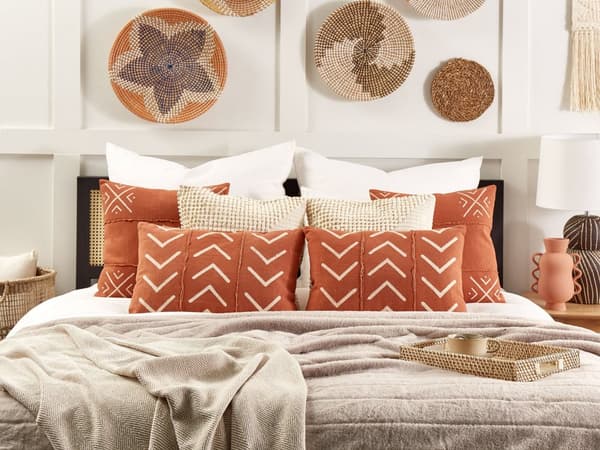 Sæt med 2 pyntepuder Orange bomuld 35 x 55 cm geometrisk mønster Boho dekorationstilbehør