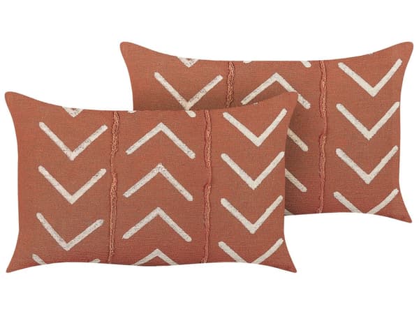 Sæt med 2 pyntepuder Orange bomuld 35 x 55 cm geometrisk mønster Boho dekorationstilbehør