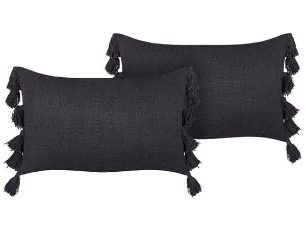Sæt med 2 Pyntepuder Grå Bomuld 35 x 55 cm Solid mønster med kvaster Boho Decor Accessories