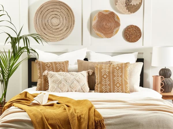 Pyntepude Beige Hvid Bomuld 45 x 45 cm Lille Flot Firkantet Blød Sofapude til Stuen Mønstret Pude til Sengen Boho Retro Tilbehør Soveværelse