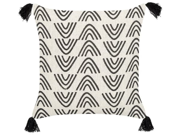 Sæt med 2 dekorative puder hvid og sort bomuld 45 x 45 cm geometrisk mønster folietryk Boho dekorationstilbehør
