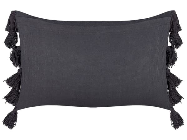 Pyntepude Grå Bomuld 35 x 55 cm Solid mønster med kvaster Boho Dekorationstilbehør