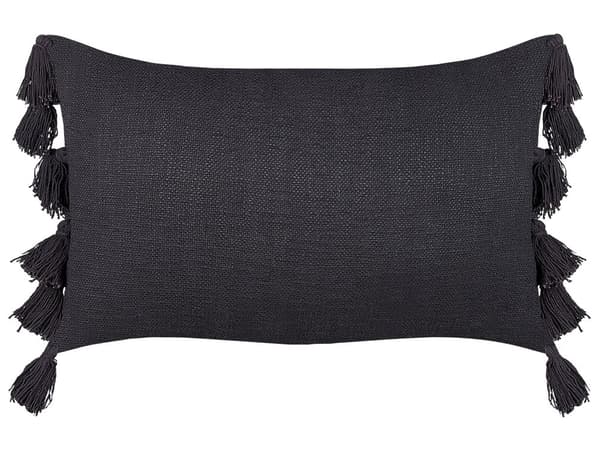 Pyntepude Grå Bomuld 35 x 55 cm Solid mønster med kvaster Boho Dekorationstilbehør