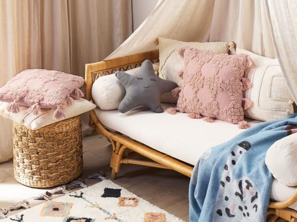 Pyntepude Lyserød Bomuld 45 x 45 cm Lille Flot Firkantet Blød Sofapude til Stuen Boucle Pude Kvaster til Sengen Boho Retro Soveværelse