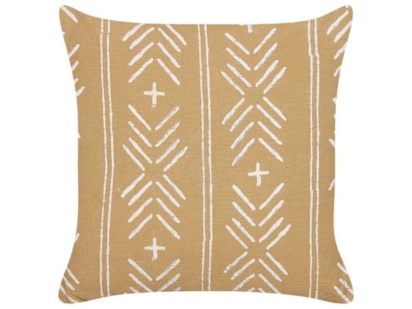 Sæt med 2 puder beige og hvid bomuld 45 x 45 cm geometrisk mønster Håndlavet aftageligt betræk med fyld