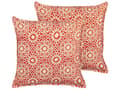 Miniatyrbillede 1 af 6: Pyntepuder Rød creme bomuld Geometrisk mønster 45 x 45 cm Folk Design Dekor Tilbehør