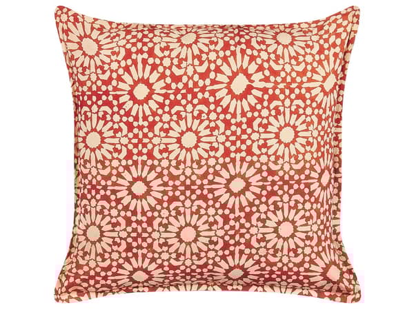 Dekorativ pude rød creme bomuld geometrisk mønster 45 x 45 cm Folk Design Dekorationstilbehør