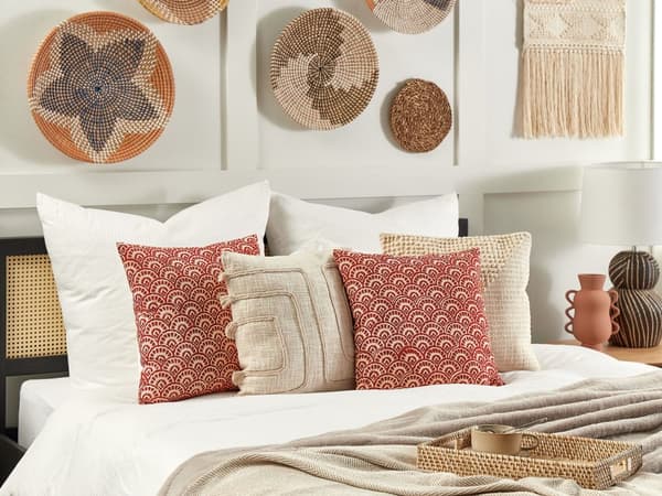 Pyntepuder Rød creme bomuld Geometrisk mønster 45 x 45 cm Retro Design Dekor Tilbehør