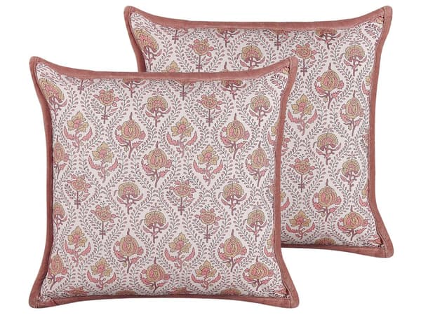 Pyntepuder Rød Hvid Bomuld Sæt 45 x 45 cm Små Flotte Firkantede Bløde Sofapuder til Stuen Blomstrede Puder til Sengen Boho Retro Soveværelse