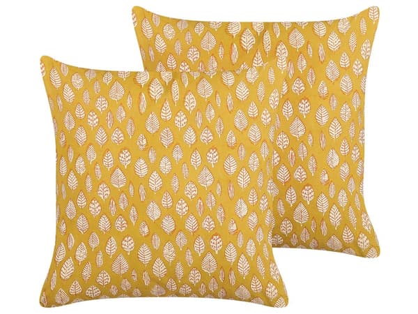 Pyntepuder Gul Bomuld Sæt 45 x 45 cm Små Firkantede Bløde Sofapuder til Stuen Blade Mønster Puder til Sengen Boho Retro Tilbehør Soveværelse