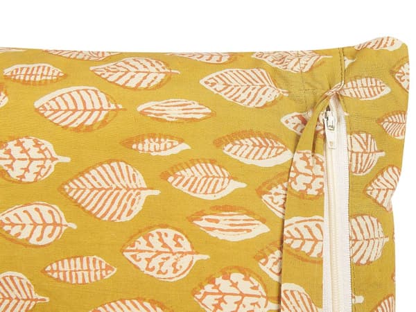 Pyntepude Gul Bomuld 45 x 45 cm Lille Flot Firkantet Blød Sofapude til Stuen Blade Mønster Pude til Sengen Boho Retro Tilbehør Soveværelse
