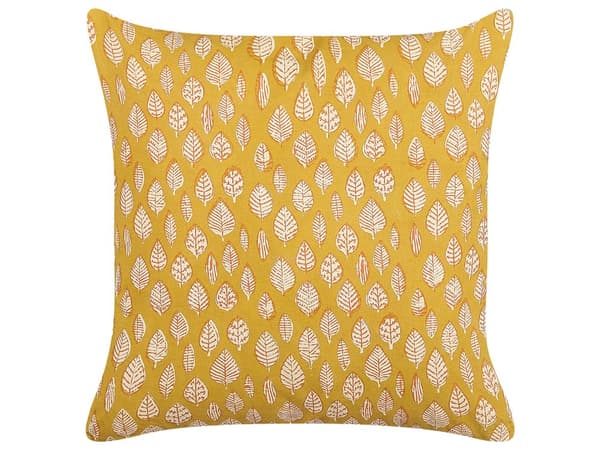 Pyntepude Gul Bomuld 45 x 45 cm Lille Flot Firkantet Blød Sofapude til Stuen Blade Mønster Pude til Sengen Boho Retro Tilbehør Soveværelse