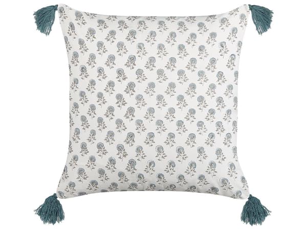 Sæt med 2 puder hvid og blå bomuld 45 x 45 cm blomstermønster kvaster Håndlavet aftageligt betræk med fyld Boho Style