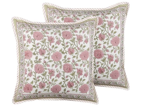 Sæt med 2 puder flerfarvet bomuld 45 x 45 cm Blomstermønster Håndlavet aftageligt betræk med fyld Boho Style