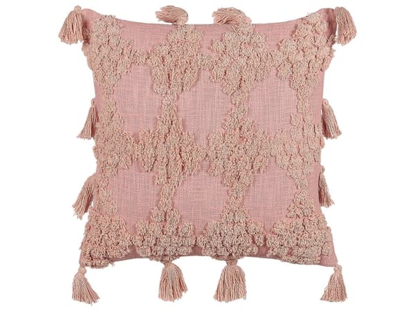 Koristetyyny vaaleanpunainen 45 x 45 x 10 cm puuvilla 2 kpl tupsut geometrinen kuvio boho