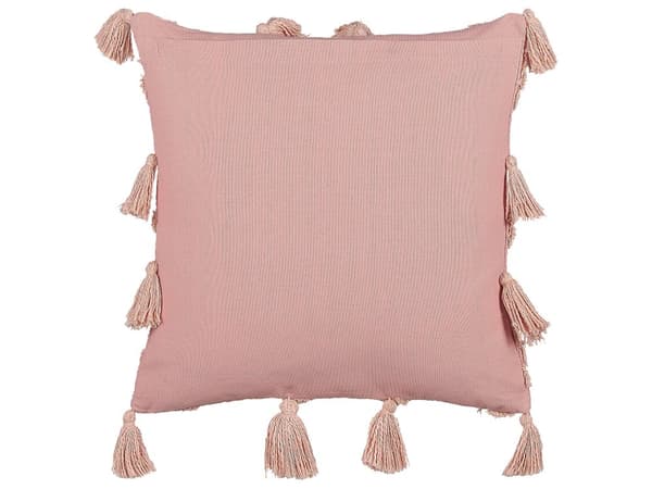 Koristetyyny vaaleanpunainen 45 x 45 x 10 cm puuvilla 2 kpl tupsut geometrinen kuvio boho
