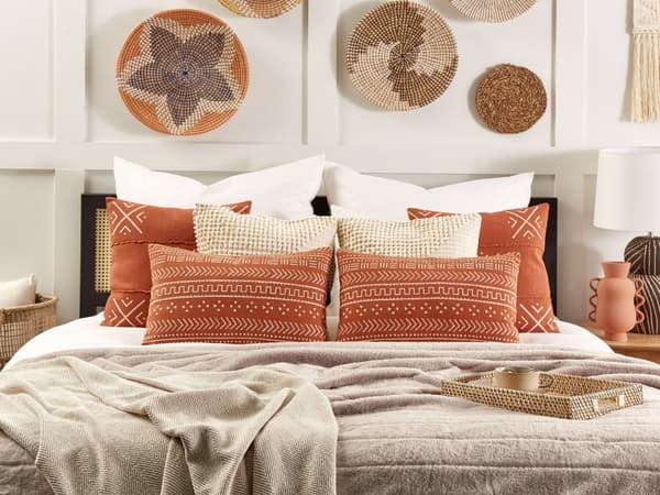Koristetyyny oranssi puuvilla 35 x 55 cm 2 kpl geometrinen kuvio boho-tyyli