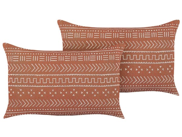 Koristetyyny oranssi puuvilla 35 x 55 cm 2 kpl geometrinen kuvio boho-tyyli