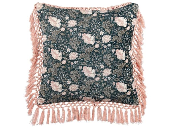 Koristetyyny monivärinen 45 x 45 x 10 cm sametti 2 kpl tupsut kukkakuvio polyesteri retro