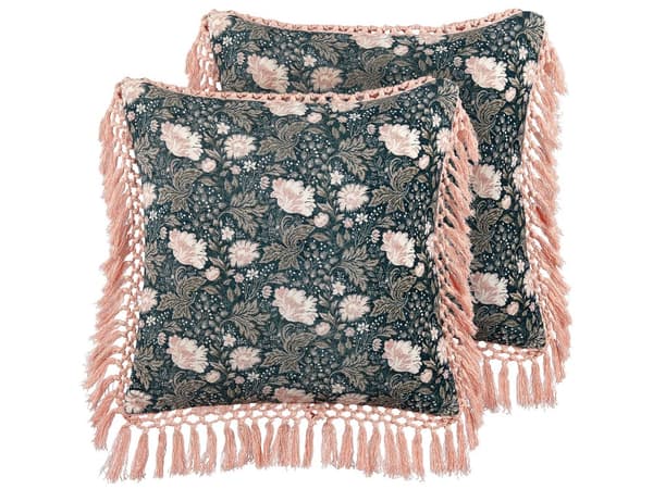 Koristetyyny monivärinen 45 x 45 x 10 cm sametti 2 kpl tupsut kukkakuvio polyesteri retro