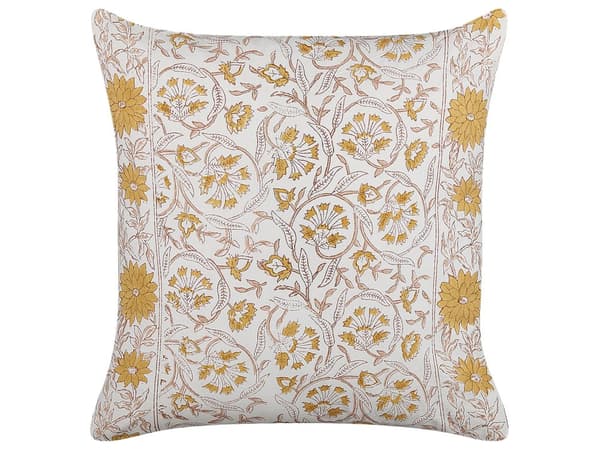 Sæt med 2 puder hvid og gul bomuld 45 x 45 cm blomstermønster Håndlavet aftageligt betræk med fyld Boho Style
