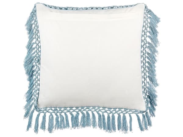 Sæt med 2 puder hvid og blå bomuld 45 x 45 cm blomstermønster frynsede håndlavet aftageligt betræk med fyld Boho stil
