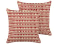 Miniatyrbillede 1 af 6: Sæt med 2 puder rød og beige bomuld 45 x 45 cm geometrisk mønster Håndlavet aftageligt betræk med fyld Boho Style