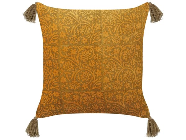 Koristetyyny keltainen 45 x 45 x 10 cm sametti puuvilla 2 kpl kukkakuvio tupsut boho