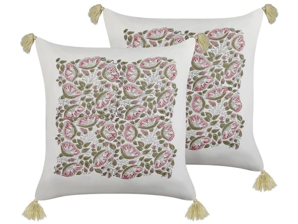 Koristetyyny monivärinen 45 x 45 x 10 cm puuvilla 2 kpl kukkakuvio tupsut boho perinteinen